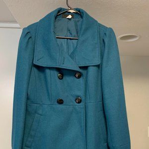 Large blue green peacoat - women